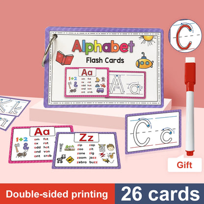 26 Alphabet Phonics CVC Words Learn Flash Cards abc letter with The Reasable Pen Writing Practice Educational Toys for Children