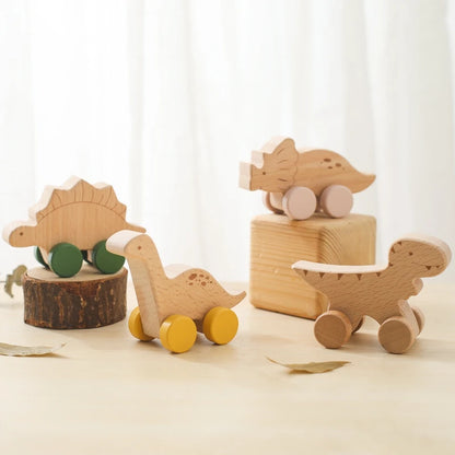 1PC Baby Toy Beech Wood Block Cartoon Dinosaur Car Educational Montessori Toy Baby Teething Play Gym Baby Birthday Gift Products