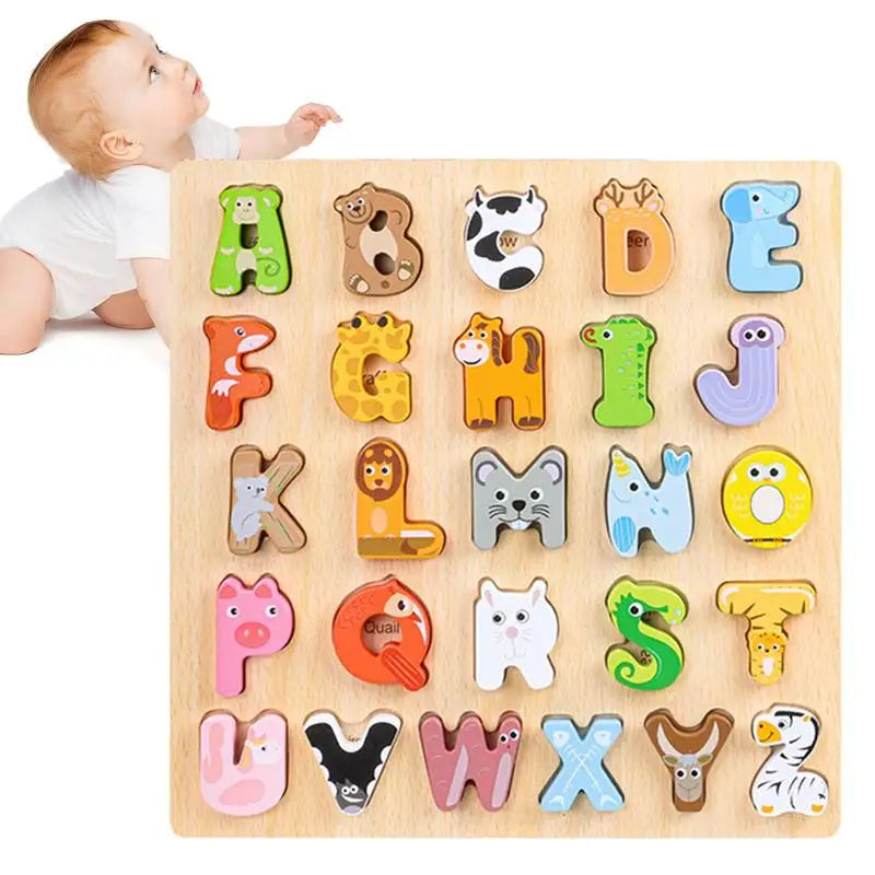 Learning Toys Alphabet Puzzle Wooden Animals Alphabet Puzzle For Toddlers ABC Puzzles Board Educational Toys For Kids Preschool