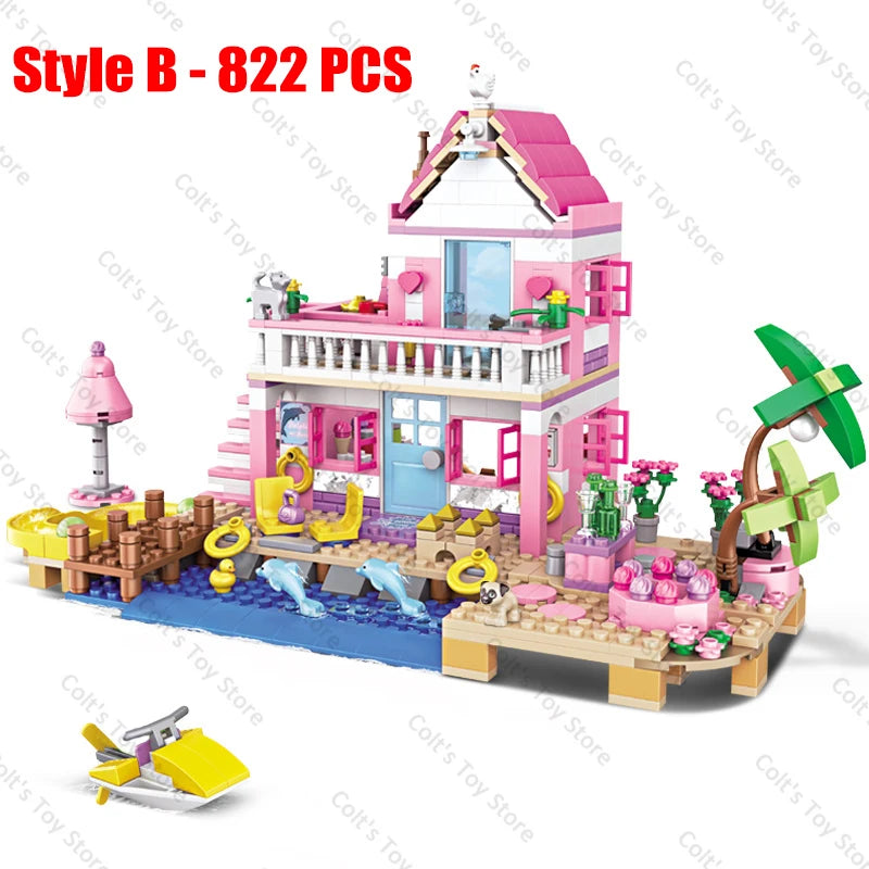 2024 Classic Seaside Villa Friends House Building Blocks Girl&