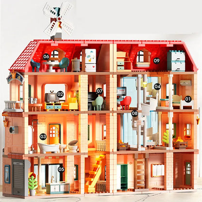 Big Building Blocks Doll House Parts Kitchen Bedroom Bathroom Living Room Sofa Bunk Bed Piano Lamp Compatible Large Bricks Toys