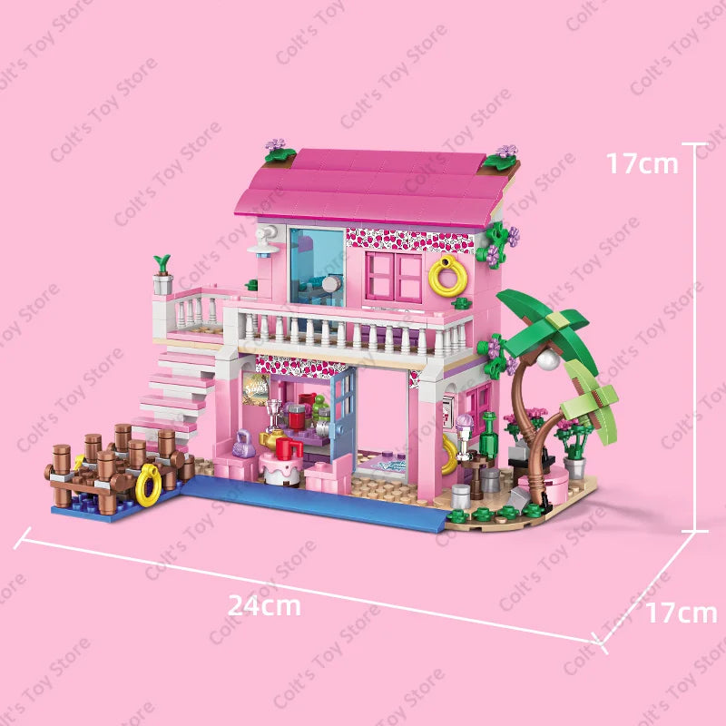 Hot Friends City House Summer Holiday Seaside Villa Apartment Building Blocks Sets Figures DIY Toys for Kid Girls Christmas Gift