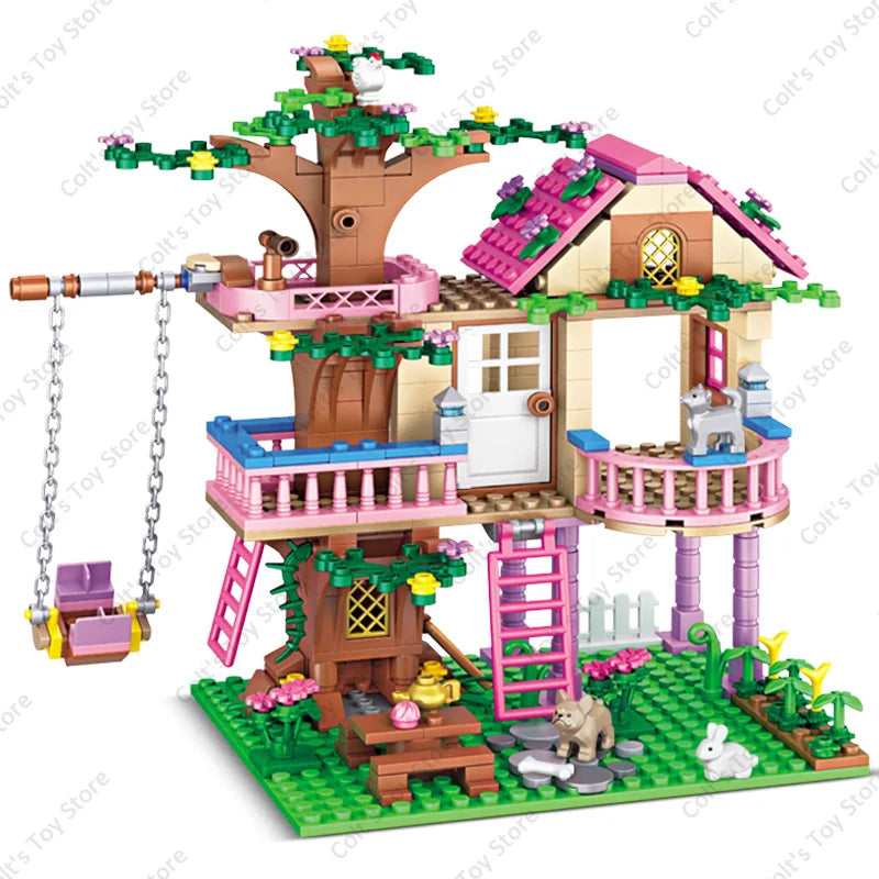 Girls Friendship Tree House Building Blocks Villa Castle Model Girl&