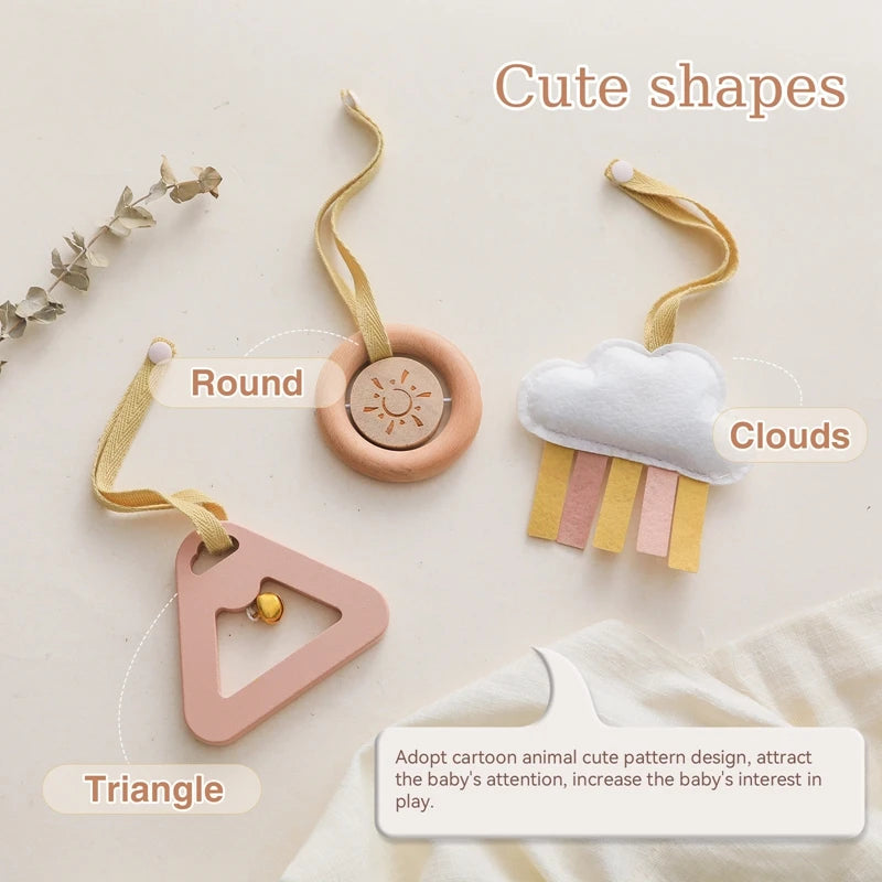 Baby Wooden Gym Pendant Toy Soft Felt Music Rattle Cotton Crochet Mobile Crib Teether Pendant For Infant Activity Gym Toys Gift