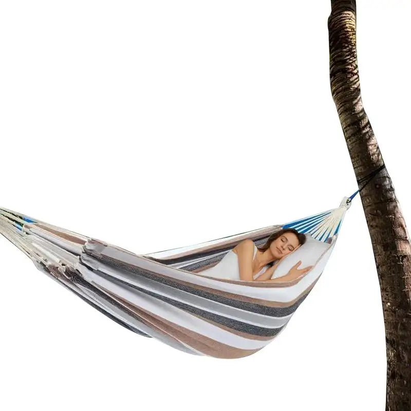 Hammocks For Outside Two-Person Beach Hammock Striped Tree Hammock Thickened Kids Camping Swing With Organizer Bag For Indoor