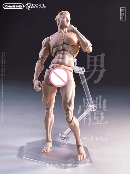 Romankey X COWL 1/12 Scale Male Super Flexible Joint Body 16cm  Action Figure Muscle Articulated Body White Yello Black Skin