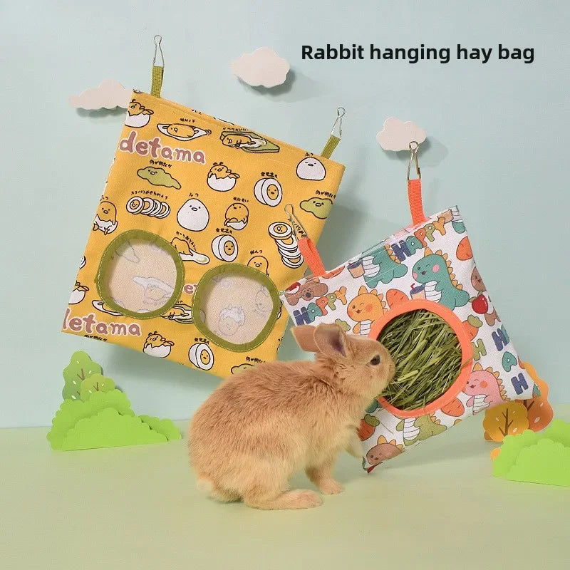 1/2/3 Holes Hanging Hay Bag for Bunny Guinea Pigs Small Pet Feeder Rabbit Food Dispensers Bag Cage Accessories Pet Feeding