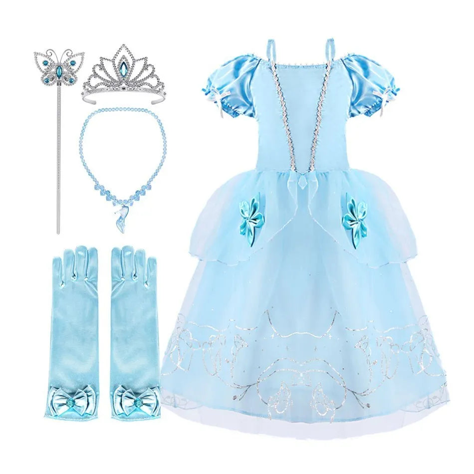 Rapunzel Dress for Girls Cinderella Belle Dress Up Fantasy Children Birthday Party Princess Costume Kids Halloween Clothes