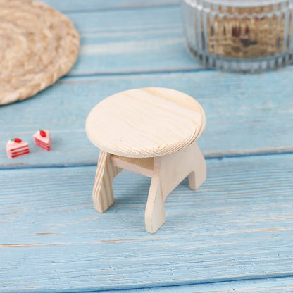 Dollhouse Mini Round Coffee Table Furniture Miniature Dollhouse Decor Wooden Handmade Bedside Table With Cabinets Wardrobe