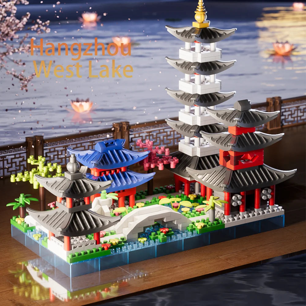 Hangzhou West Lake, entry-level mini building block set, puzzle toys, gift boxes, Christmas, Thanksgiving, New Year&