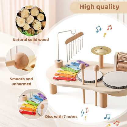 Baby Aeolian Bells Rattle Montessori Educational Toys Children Musical Toys Kids Drum kit Music Table Wooden Musical Instruments