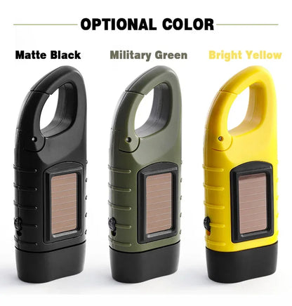 LED Flashlight Hand Crank Solar Powered Rechargeable Survival Gear Self Powered Charging Torch Dynamo for Fishing Boating Hiking