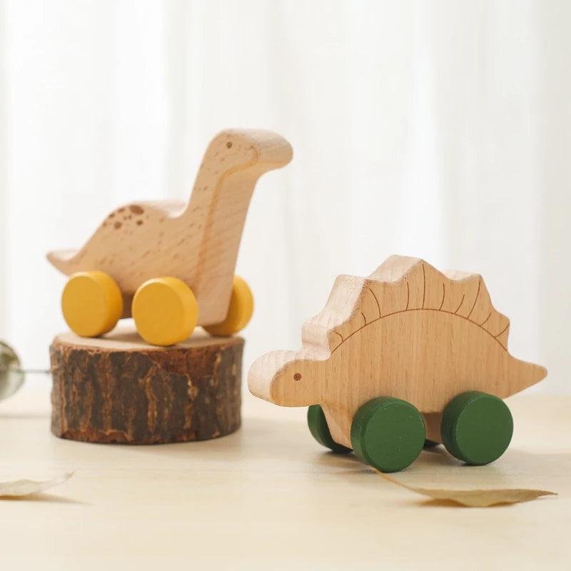 1PC Baby Toy Beech Wood Block Cartoon Dinosaur Car Educational Montessori Toy Baby Teething Play Gym Baby Birthday Gift Products