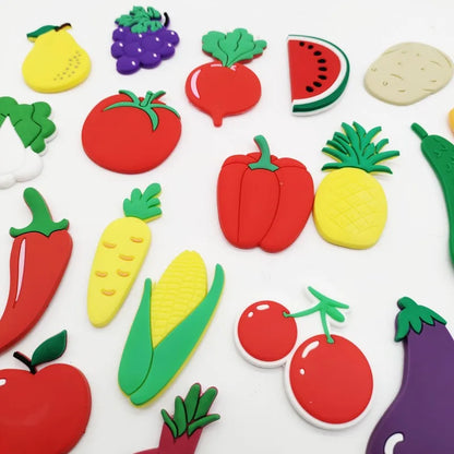 24Pcs/Set Simulated Fruits and Vegetables Fridge Magnets Cartoon PVC Stickers Kids Learning Toys Magnetic Refrigerator Magnets