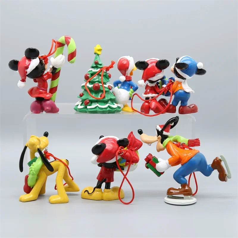 6Pcs/Set Disney Mickey Mouse Minnie Goofy Plut Donald Duck Daisy Christmas Series Anime Model Toy Collection Ornaments Xmas Gift