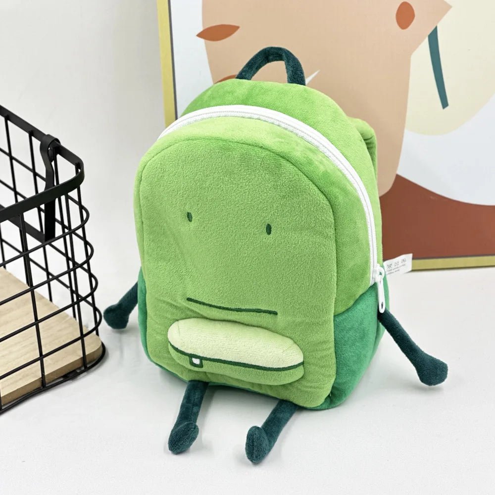 Kawaii Liam Plush Backpack Cute Green Shoulder Plushie Bag Creative Funny Doll Toys School Bags For Kids Boy Girl Holiday Gifts