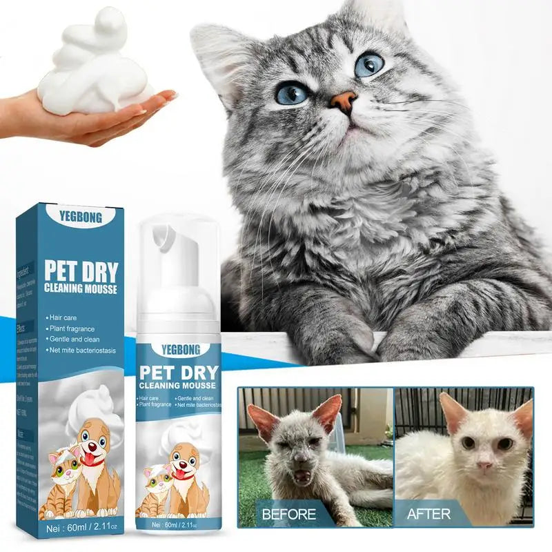 Waterless Cat Shampoo No Rinse Dogs Cats Cleaning Mousse Pet Grooming Supplies for Safe Bathless Cleaning Odor Eliminator