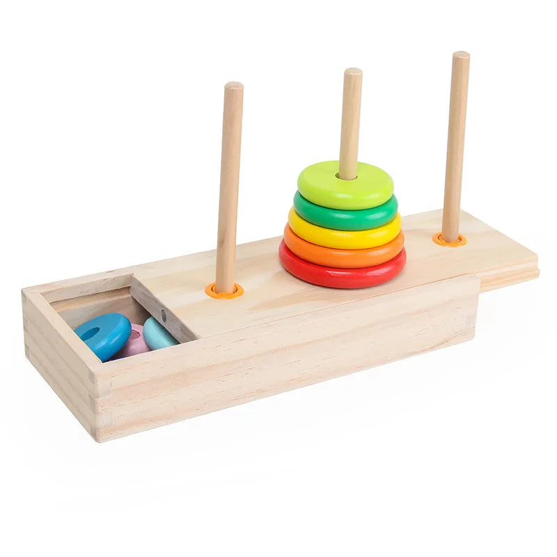 Classic Wooden Puzzle Stack Tower Of Hanoi Kid Mathematical Early Educational Toys Parent-child Interaction Toy With Storage Box