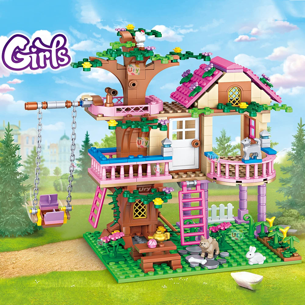 Friends City Tree House Summer Holiday Villa Castle Building Blocks Sets Figures Garden DIY Toys for Kids Girl Birthday Gift