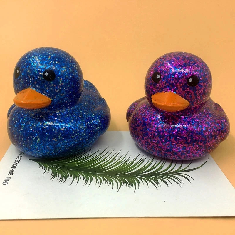 6PCS/SET Squeeze-sounding Dabbling 80MM Rubber Ducks Baby Shower Water Bathing Floating Toys Vinyl Glitter Duck With BB Sounds