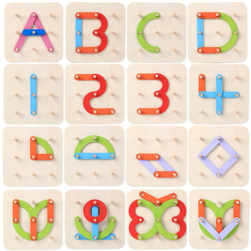 Geometric Column Set Digital Number Alphabet Letter Learning Word Toy Animal Wooden Puzzle Game Educational Toys Kids