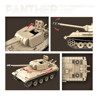 Hot WW2 Panther Type Medium Tank Panzerkampfwagen V Pantherausyunruno ASd Kfz 171+ Military War Model Building Blocks Bricks Toy