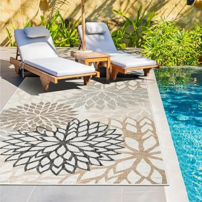 VIKAMA Outdoor Rug Modern Exotic Tropical Leaf Non Slip Area Rugs for Indoor and Outdoor Patio Deck Porch Garden Home Decoration
