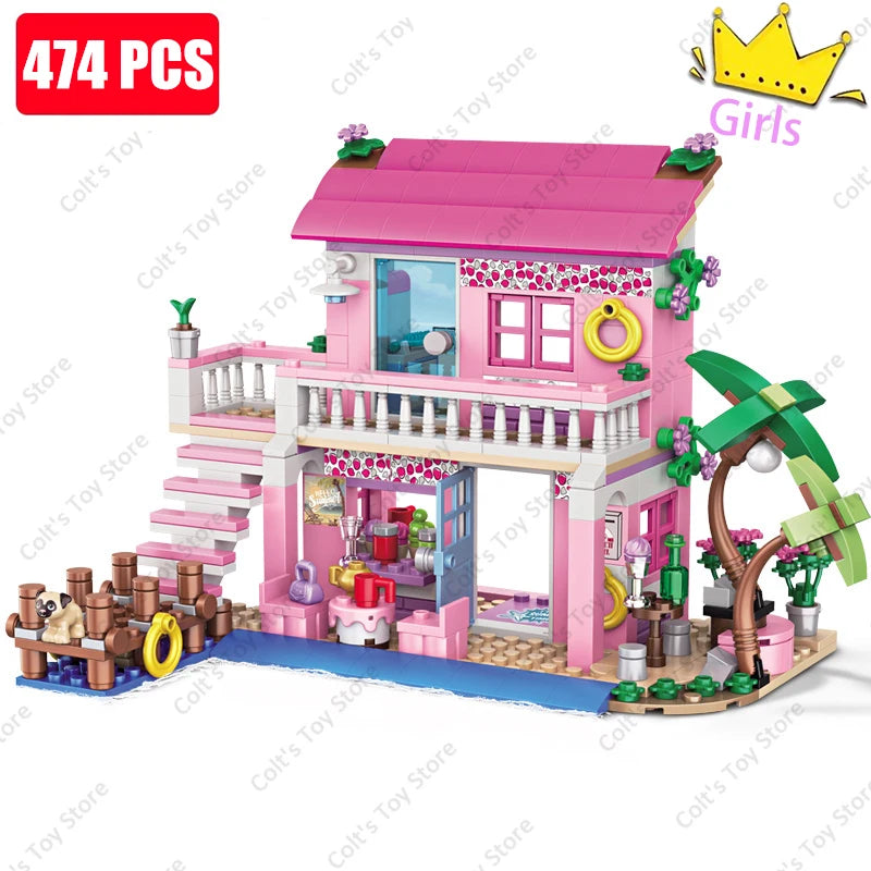 Hot Friends City House Summer Holiday Seaside Villa Apartment Building Blocks Sets Figures DIY Toys for Kid Girls Christmas Gift