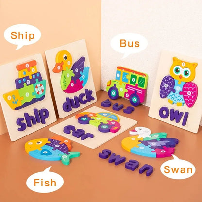 Wooden Alphabet Spelling Animals Puzzles for Toddlers,Montessori Educational Toys for 3+ Years Old Kids Boys and Girls