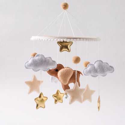 Wooden Baby Rattle Mobile 0-12Month Soft Felt Cartoon Sheep Star Moon Newborn Music Box Hanging Bed Bell Mobile Crib Bracket Toy