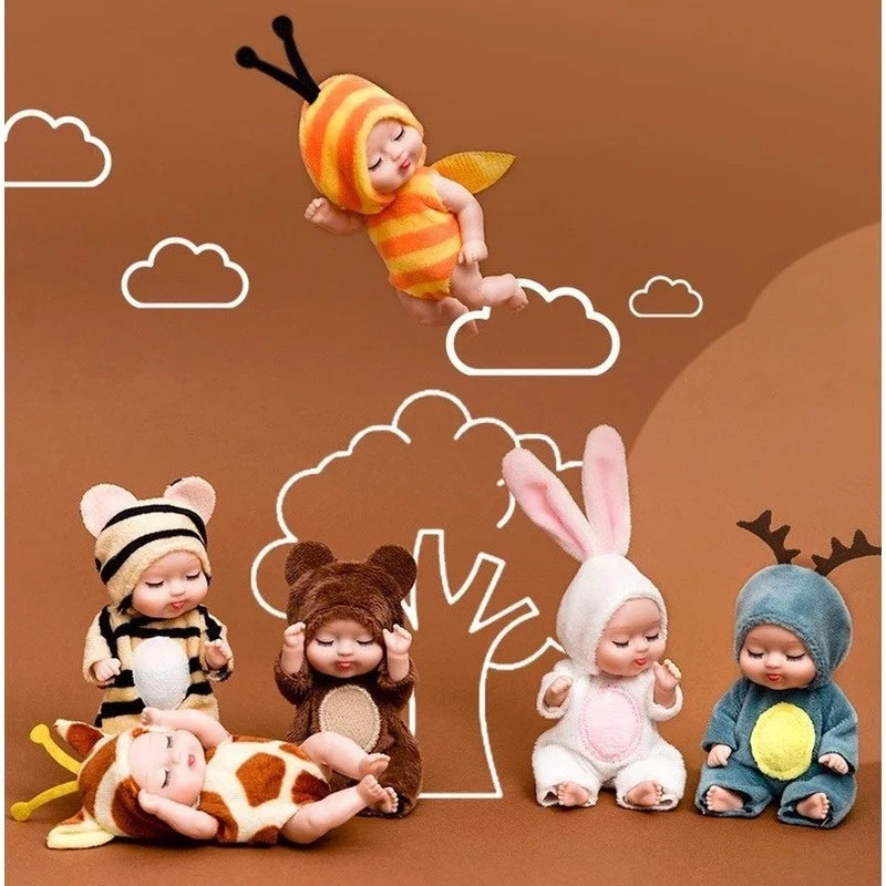 1pcs New Fashion 12cm Simulation Rebirth Dolls Toy Mini Cute Sleeping Baby Series Doll Cartoon Animal Toy for Kids Birthday Gift