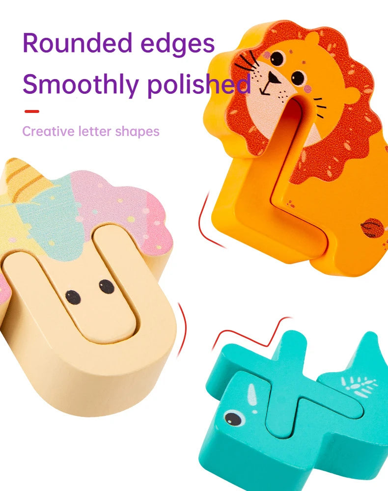 Wooden Alphabet Creative Puzzle Toy Abc Building Blocks Alphabet Cognitive Spelling Jigsaw Animal Puzzle Cute Gift for Kids