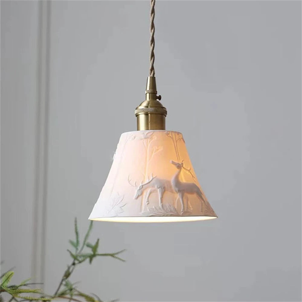 Modern Ceiling Pendant Light Rustic Ceramic Lampshade Bedroom Hanging Lamp Kitchen Island Loft Decoration Home Suspension Design