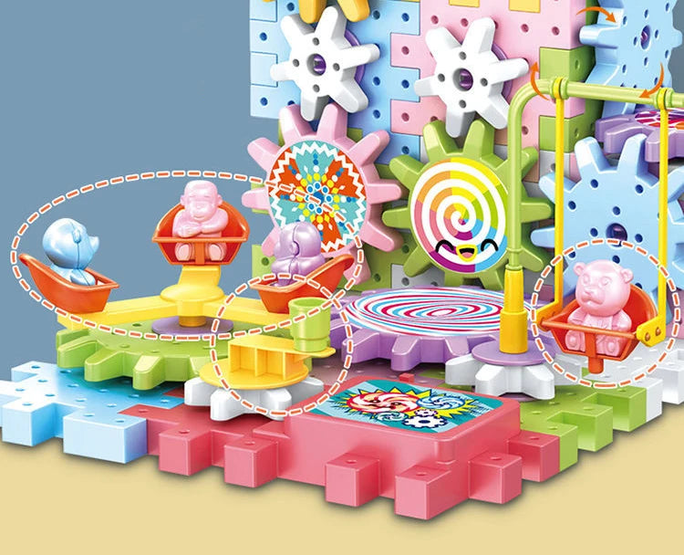 3D Electric Track Gears Model Building Blocks Plastic Kid House Blocks Bricks Educational Construction Toys for Children Gifts