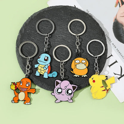 Wholesale Kawaii  Jigglypuff Pink Girl Keychains for Kids Cute Anime Pikachu Squirtle Psyduck Charmander Souvenirs Gift