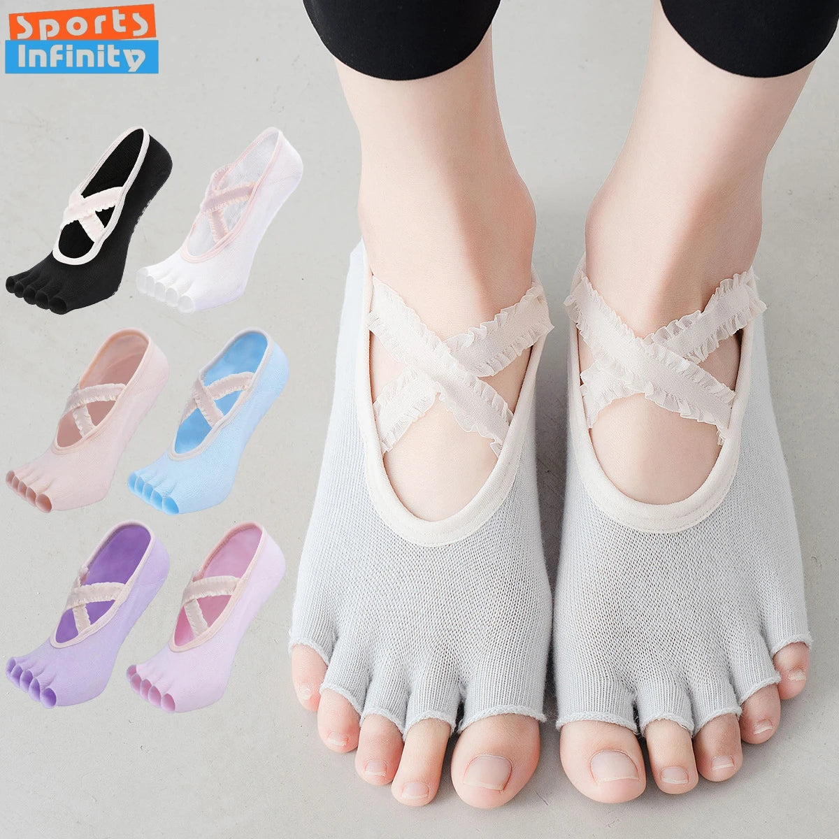 Cross Tie Straps Backless Five Toe Yoga Socks Women Dance Aerobics Sports Fitness Socks Professional Half Toe Pilates Socks