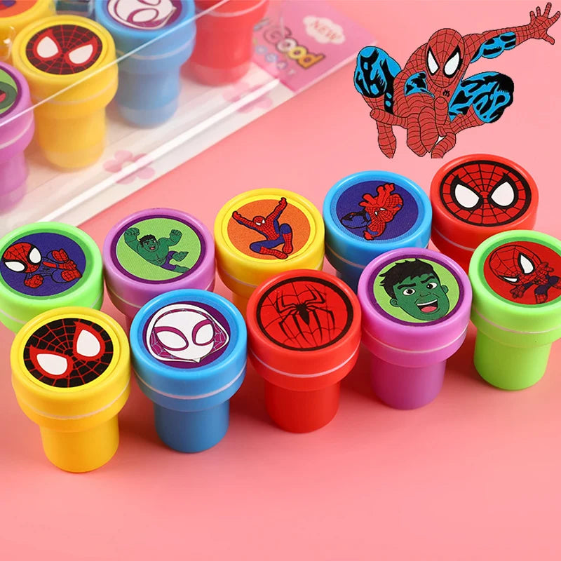 10PCS Disney Frozen Elsa Superhero Seal Spider Party Favor Kids Birthday Party Gift SpiderMan Stamp Boy Christmars Gift