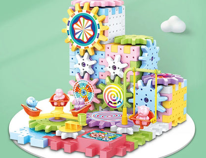 3D Electric Track Gears Model Building Blocks Plastic Kid House Blocks Bricks Educational Construction Toys for Children Gifts