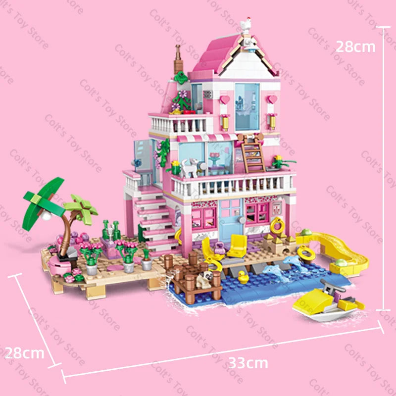 Hot Friends City House Summer Holiday Seaside Villa Apartment Building Blocks Sets Figures DIY Toys for Kid Girls Christmas Gift