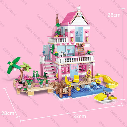 Hot Friends City House Summer Holiday Seaside Villa Apartment Building Blocks Sets Figures DIY Toys for Kid Girls Christmas Gift