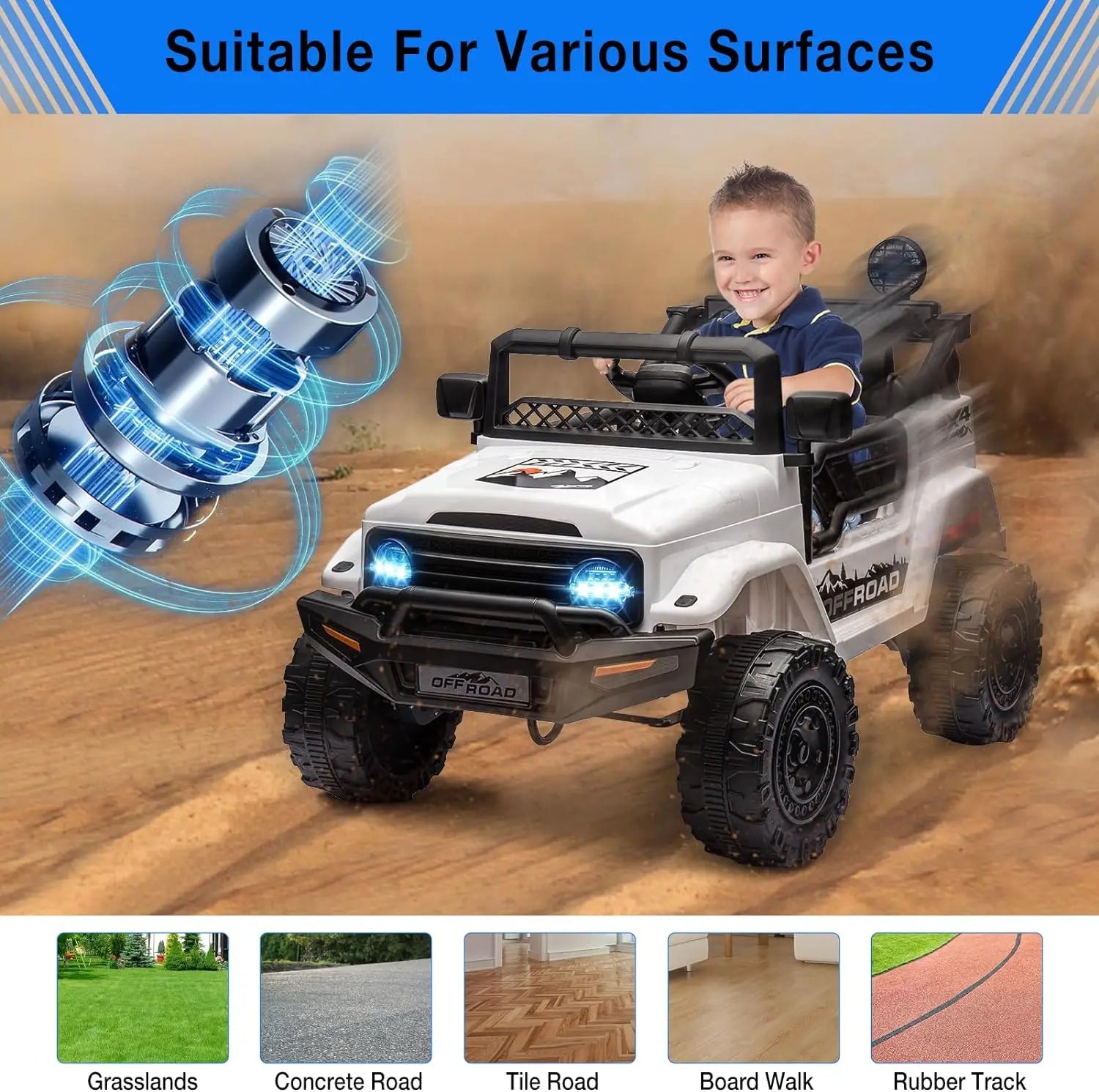 Electric Car For Kids, 12V Ride On Truck Car with Remote Control Spring Suspension, LED Lights, Music, 3 Speeds, Vehicle Toy Car