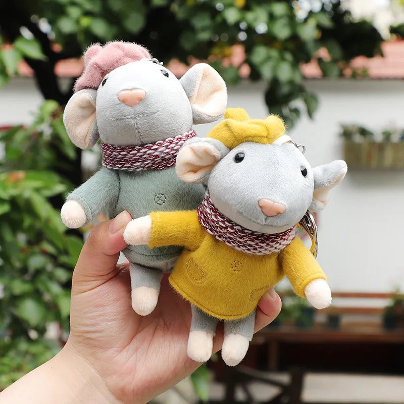 Kawaii Straw Hat Rabbit Mouse Dress Up Plush Toy Women Bag Pendant Plush Keychain Garden Decor Holiday Gifts Toys For Girls