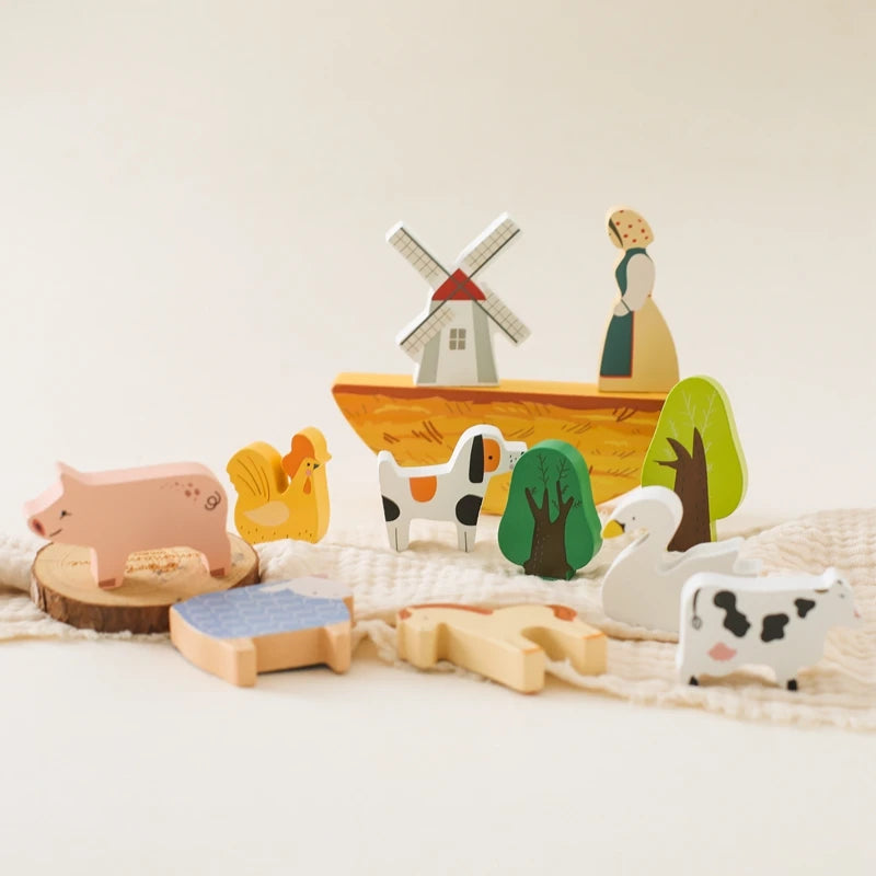 Wooden Montessori Toy Simulation Farm Animals Toys for Children Poultry Cow Pig Dog Chicken Model Educational Toy Christmas Gift