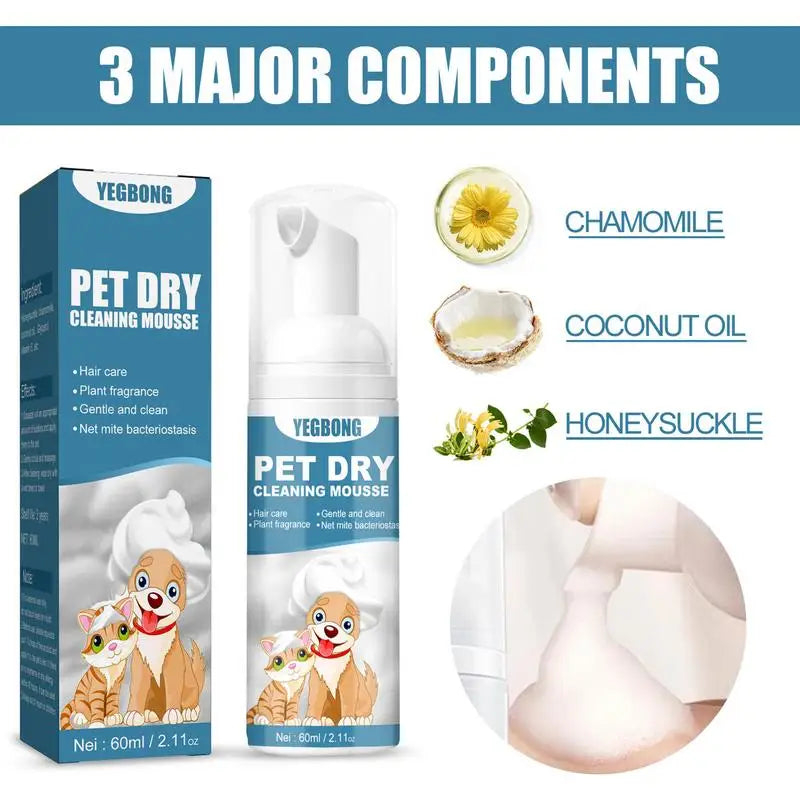 60ml Cat Dry Shampoo No Rinse Dogs Cats Cleaning Mousse Pet Grooming Supplies For Safe Bathless Cleaning And Odor Eliminator