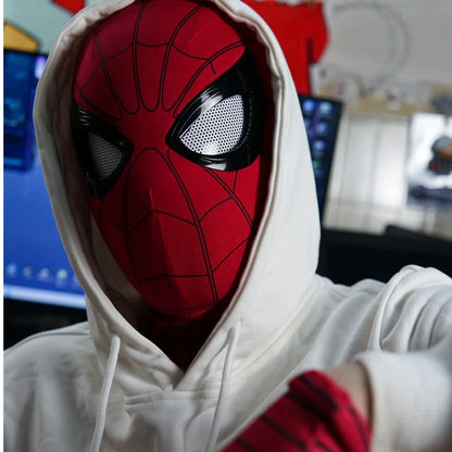 Spiderman Mask Eyes Movable Remote Control Spiderman Mask Peter Parker Halloween Cosplay Costume Mask Spandex Fabric Material