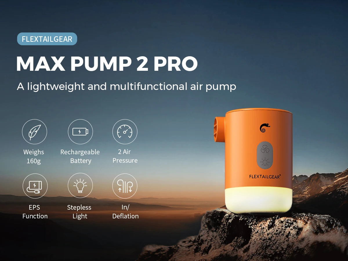 FLEXTAILGEAR MAX PUMP 2 PRO - Portable Air Pump Electric Inflator with Camping Light and Emergency Power Supply for Outdoors