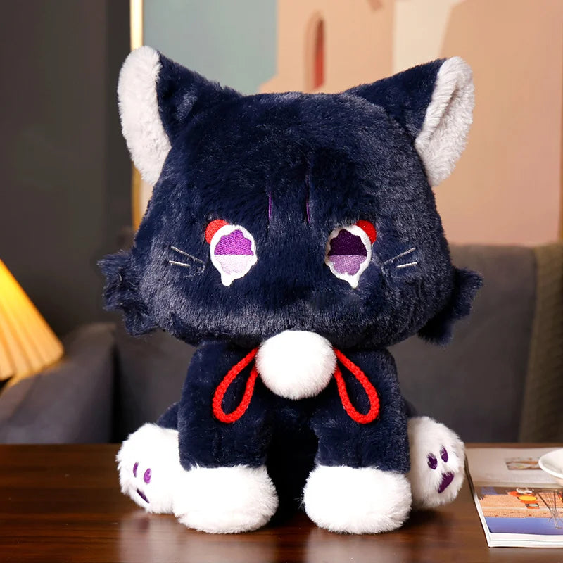 Game Genshin Black Cat Fluffy Impact Wanderer Pet Plush Toy Scaramouche Cat Cosplay Doll Soft Stuffed Pillow Christmas Gift