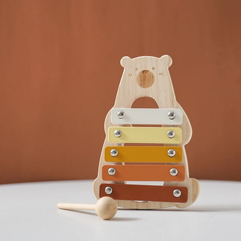 Baby Wooden Musical Instruments Toys Multifunctional Bear Shape Xylophone Octave Playing Musical Percussion Montessori Toys Gift