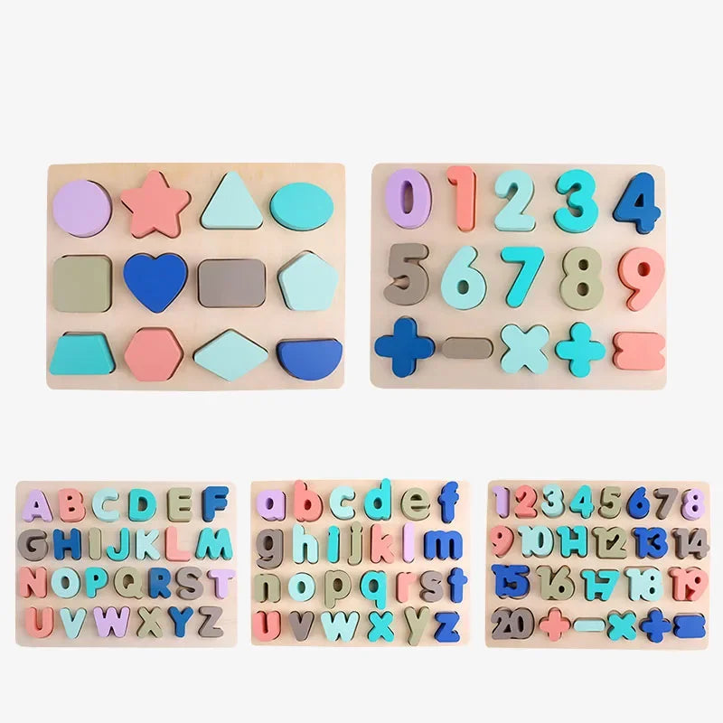 Kids Toys Wooden Montessori Toys Digital Alphabet Shape Matching Math Puzzle Preschool Learning Educational Toys For Children