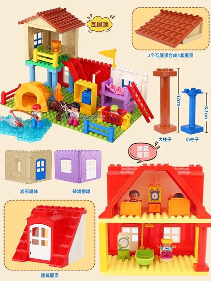 Big Building Block Accessories Compatible Duplos Houses Construction Furniture Pillar Fence Assembly Bricks Toys For Children